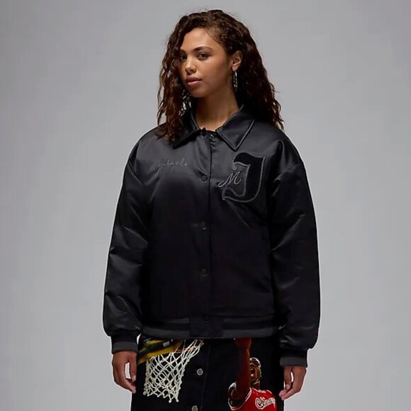 Nike Air Jordan Varsity Core Women's Jacket Black FV7137-010 Size M New - Picture 1 of 4